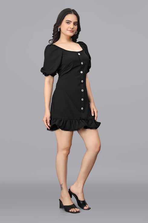 OWO THE LABEL Stylish Dress with Puff Sleeve For Women (OTLDRS2014)